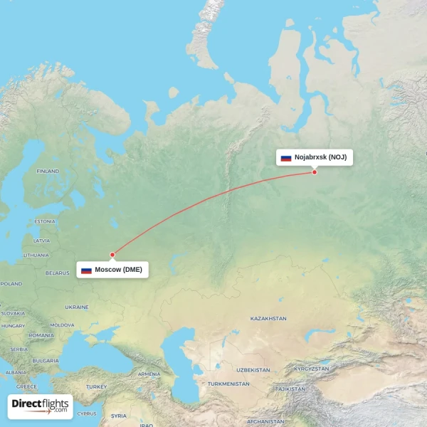 Moscow - Nojabrxsk direct flight map