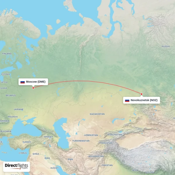 Moscow - Novokuznetsk direct flight map