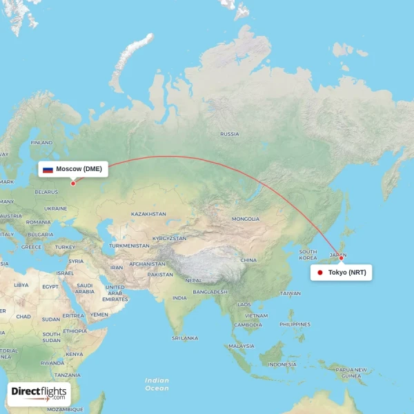 Moscow - Tokyo direct flight map