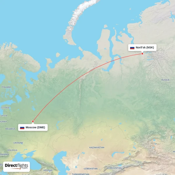Moscow - Noril'sk direct flight map