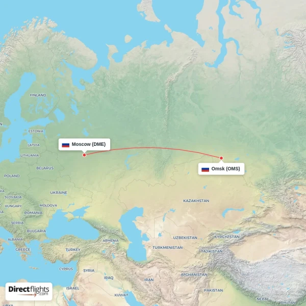 Moscow - Omsk direct flight map