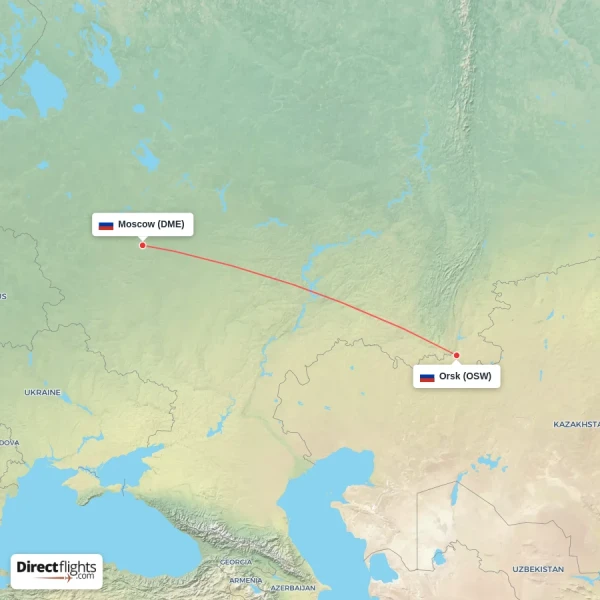 Moscow - Orsk direct flight map