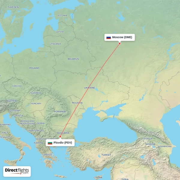 Moscow - Plovdiv direct flight map