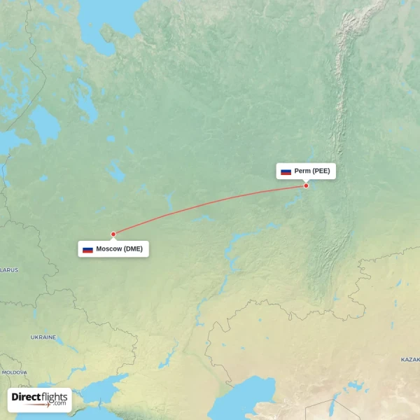 Moscow - Perm direct flight map
