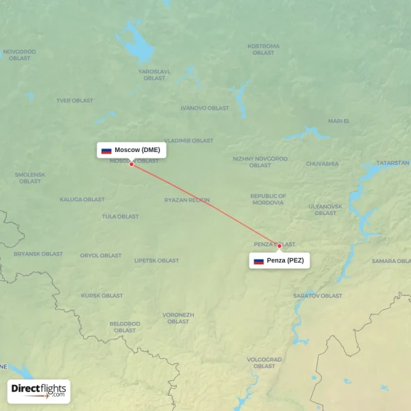 Moscow - Penza direct flight map