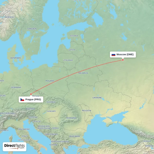 Moscow - Prague direct flight map