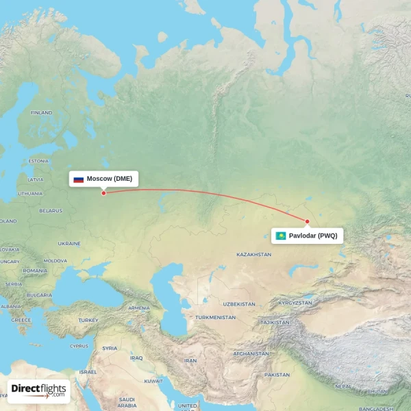 Moscow - Pavlodar direct flight map