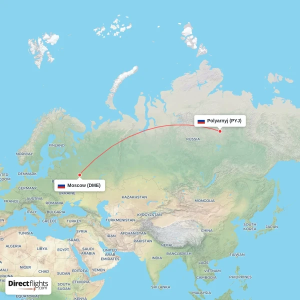 Moscow - Polyarnyj direct flight map