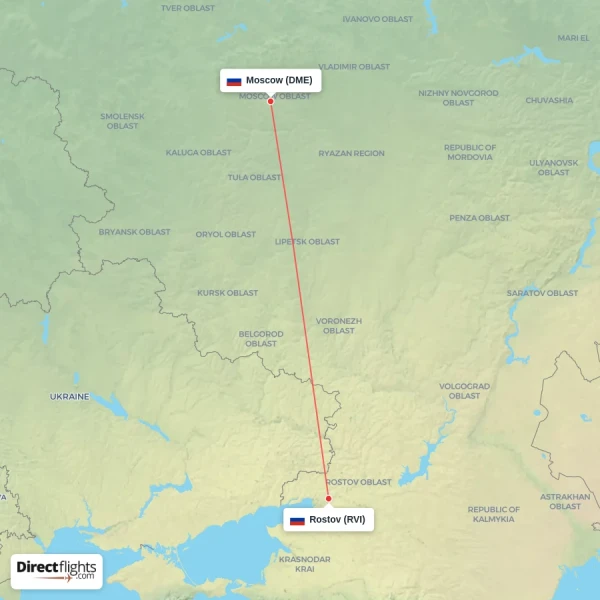 Moscow - Rostov direct flight map