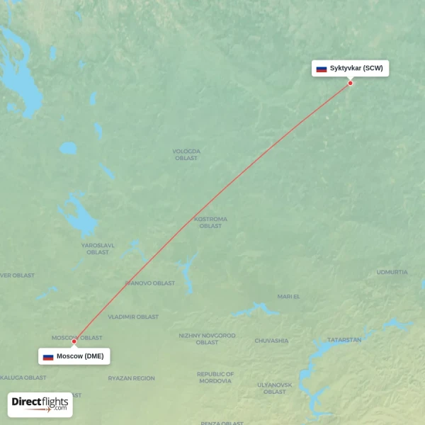 Moscow - Syktyvkar direct flight map