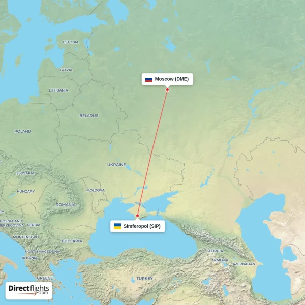 Moscow - Simferopol direct flight map