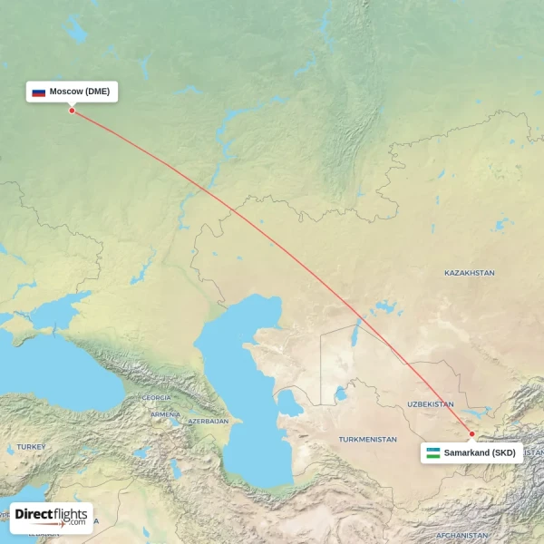 Moscow - Samarkand direct flight map