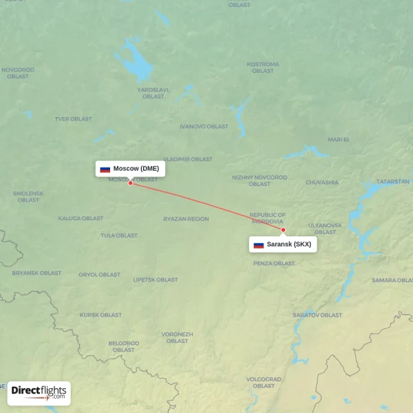 Moscow - Saransk direct flight map