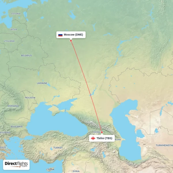 Moscow - Tbilisi direct flight map