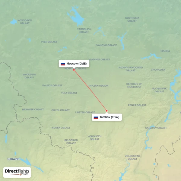Moscow - Tambov direct flight map
