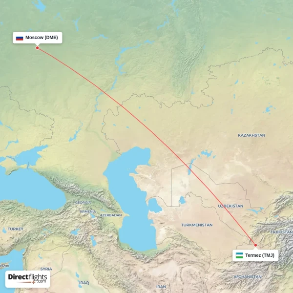 Moscow - Termez direct flight map