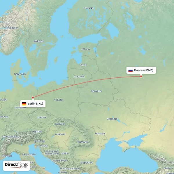 Moscow - Berlin direct flight map