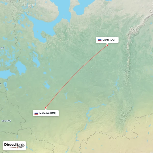 Moscow - Ukhta direct flight map