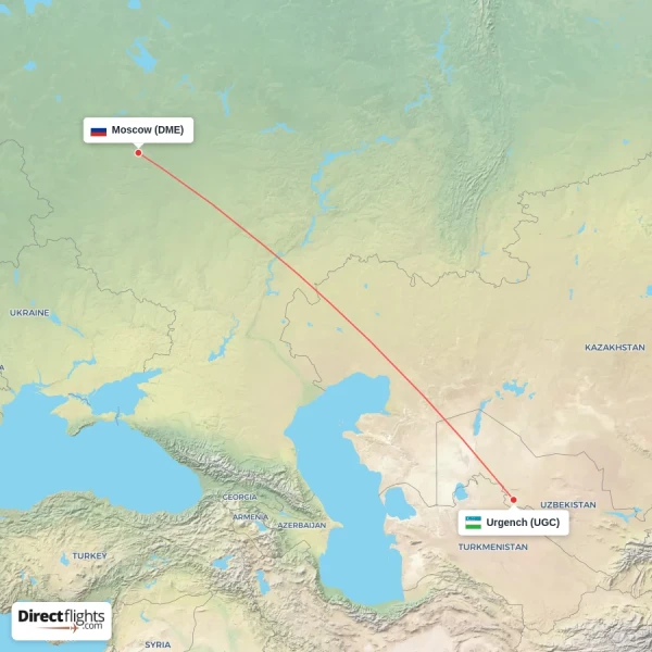 Moscow - Urgench direct flight map