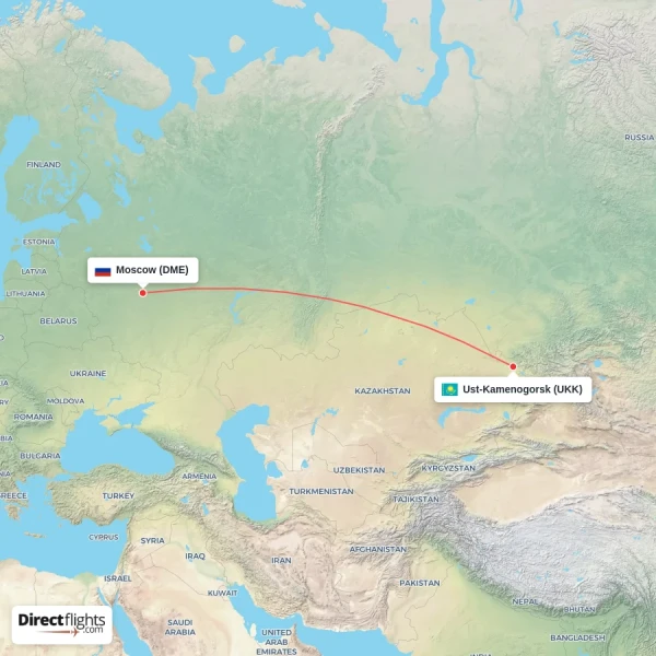 Moscow - Ust-Kamenogorsk direct flight map