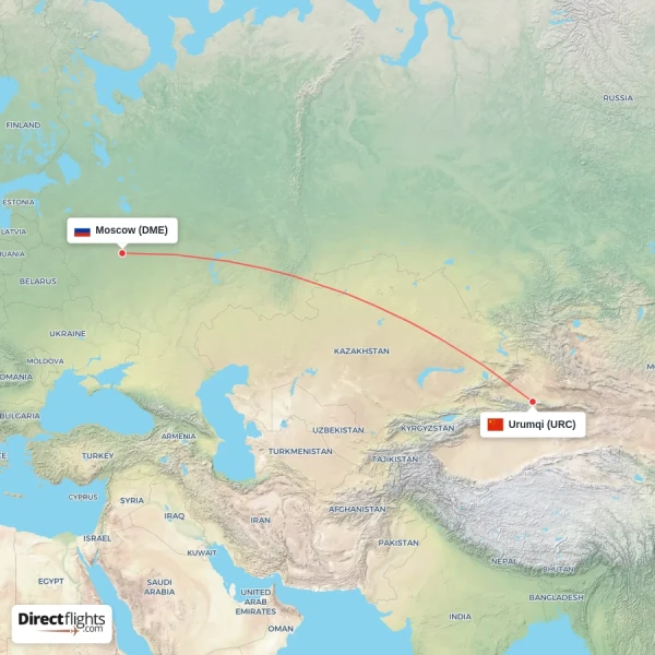 Moscow - Urumqi direct flight map