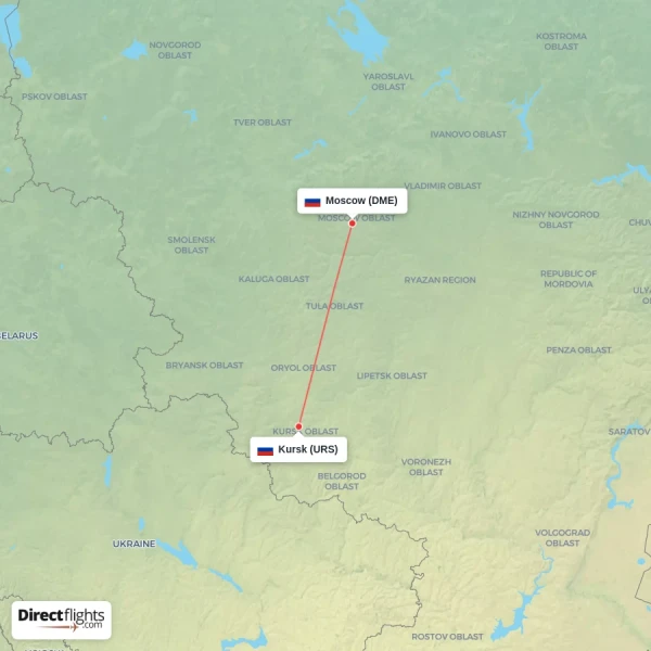 Moscow - Kursk direct flight map