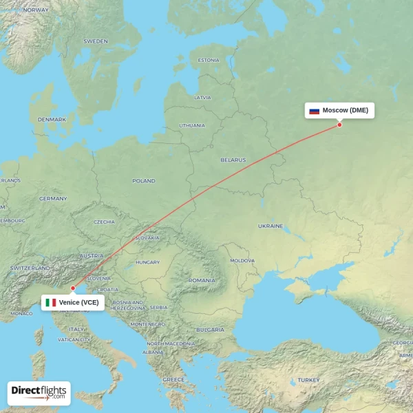 Moscow - Venice direct flight map