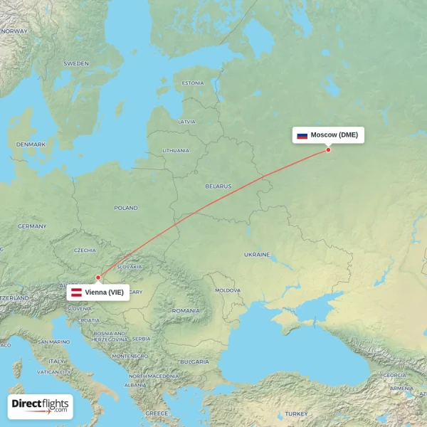 Moscow - Vienna direct flight map