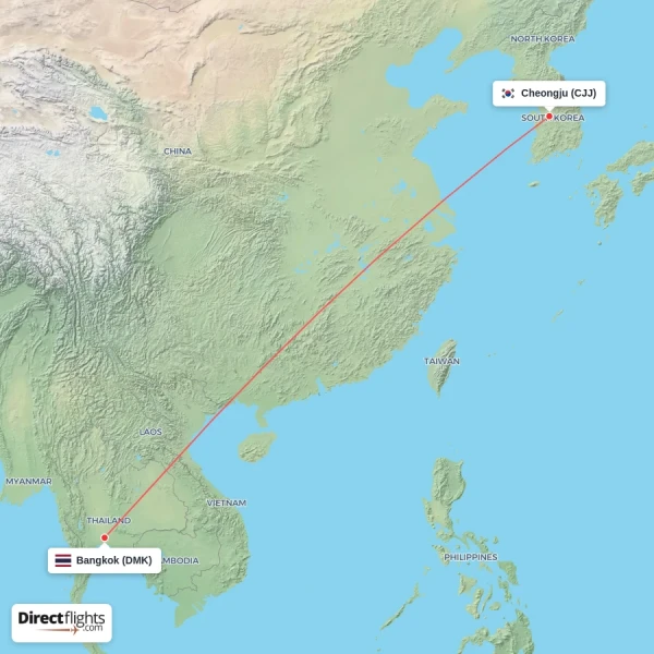 Bangkok - Cheongju direct flight map