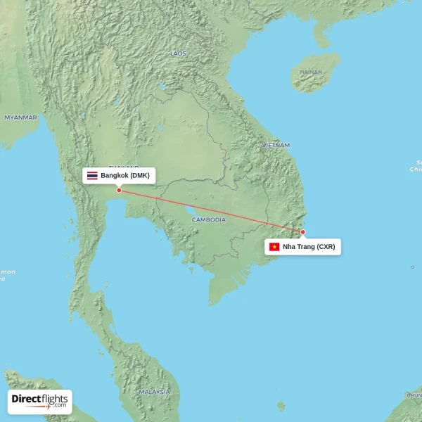 Bangkok - Nha Trang direct flight map