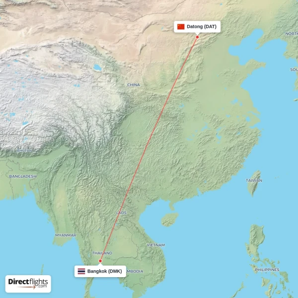 Bangkok - Datong direct flight map