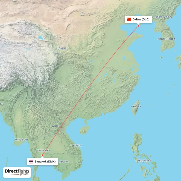 Bangkok - Dalian direct flight map