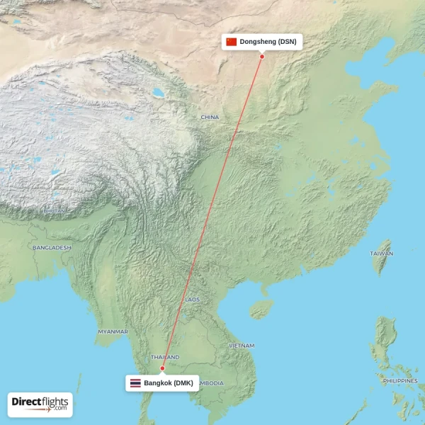 Bangkok - Dongsheng direct flight map
