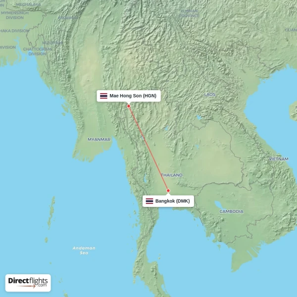 Bangkok - Mae Hong Son direct flight map