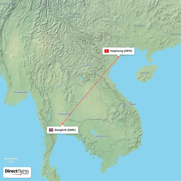 Bangkok - Haiphong direct flight map