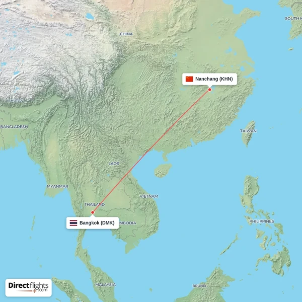 Bangkok - Nanchang direct flight map