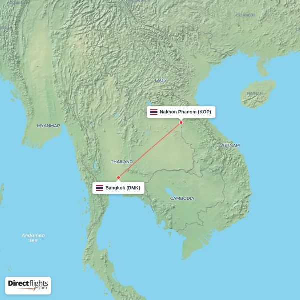 Bangkok - Nakhon Phanom direct flight map