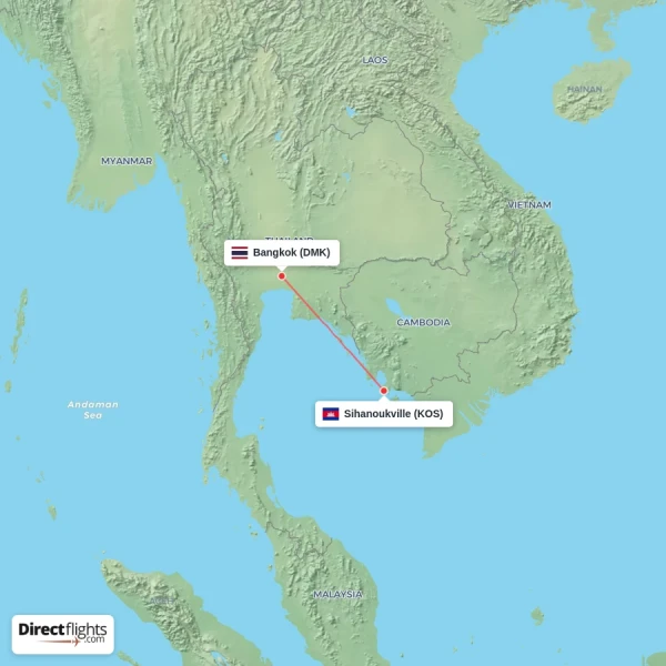 Bangkok - Sihanoukville direct flight map