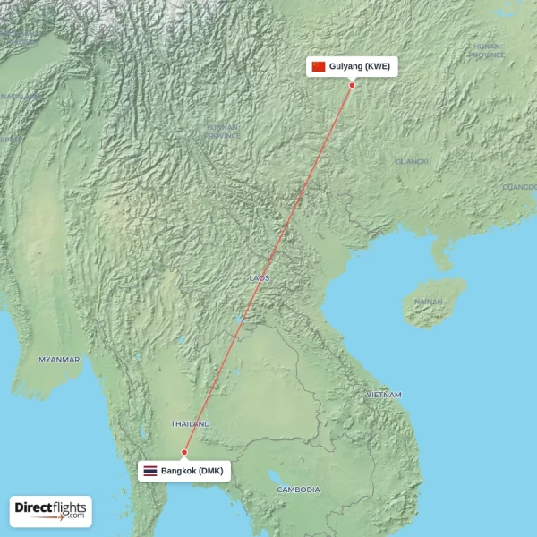 Bangkok - Guiyang direct flight map