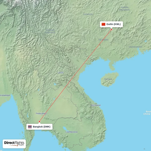 Bangkok - Guilin direct flight map