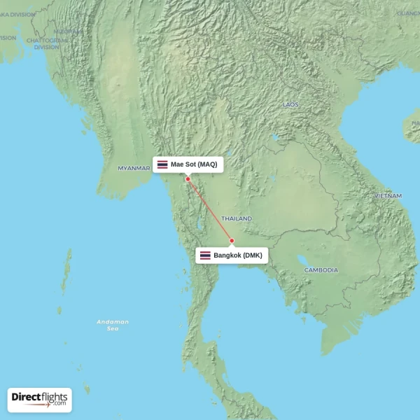 Bangkok - Mae Sot direct flight map
