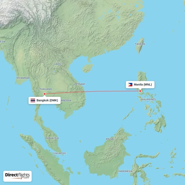 Bangkok - Manila direct flight map