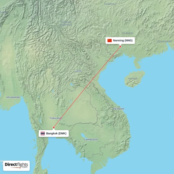 Bangkok - Nanning direct flight map