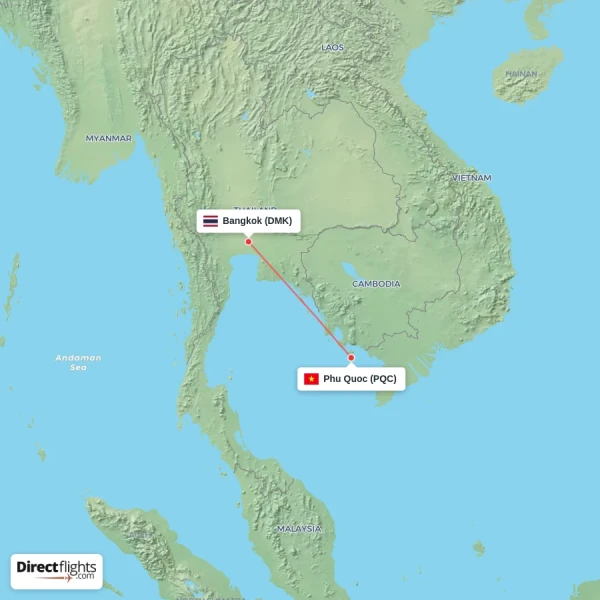 Bangkok - Phu Quoc direct flight map