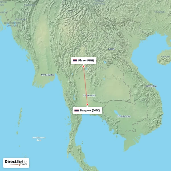 Bangkok - Phrae direct flight map