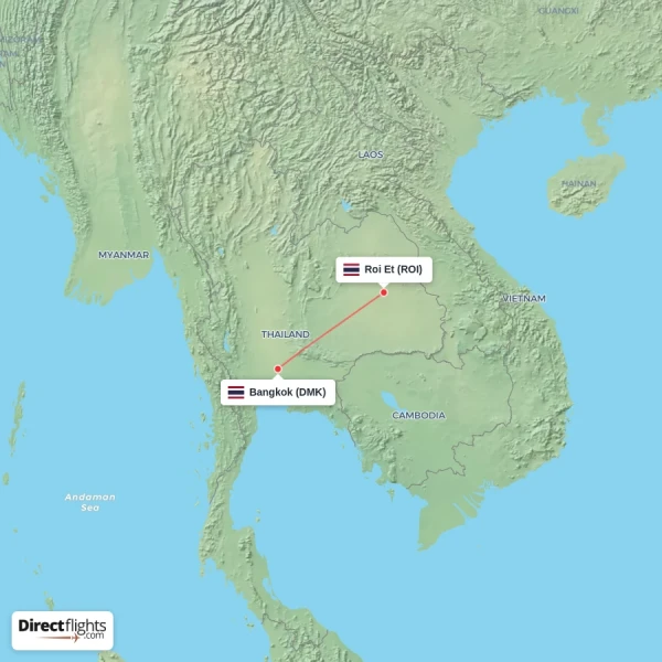 Bangkok - Roi Et direct flight map