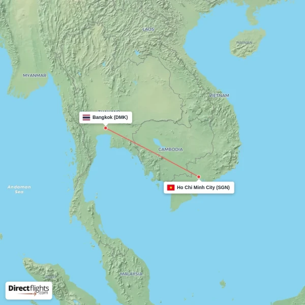 Bangkok - Ho Chi Minh City direct flight map