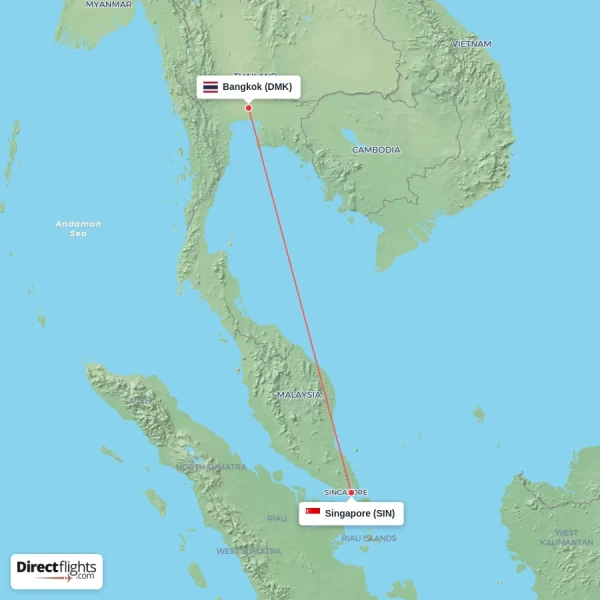 Bangkok - Singapore direct flight map