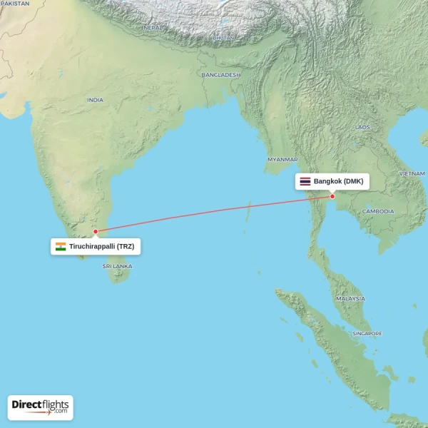 Bangkok - Tiruchirappalli direct flight map