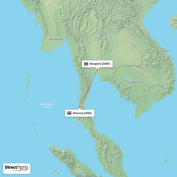 Bangkok - Ranong direct flight map